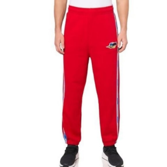 NWT Large LACOSTE Branded Band Sweatpants Red Relaxed Fit 100% Cotton Logo Pants - Picture 1 of 2